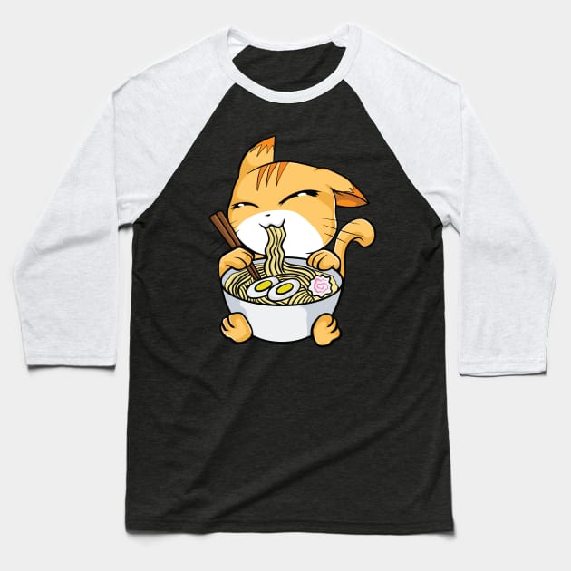 Kawaii Cat Ramen Bowl Funny Anime Noodles Kitty Baseball T-Shirt by theperfectpresents